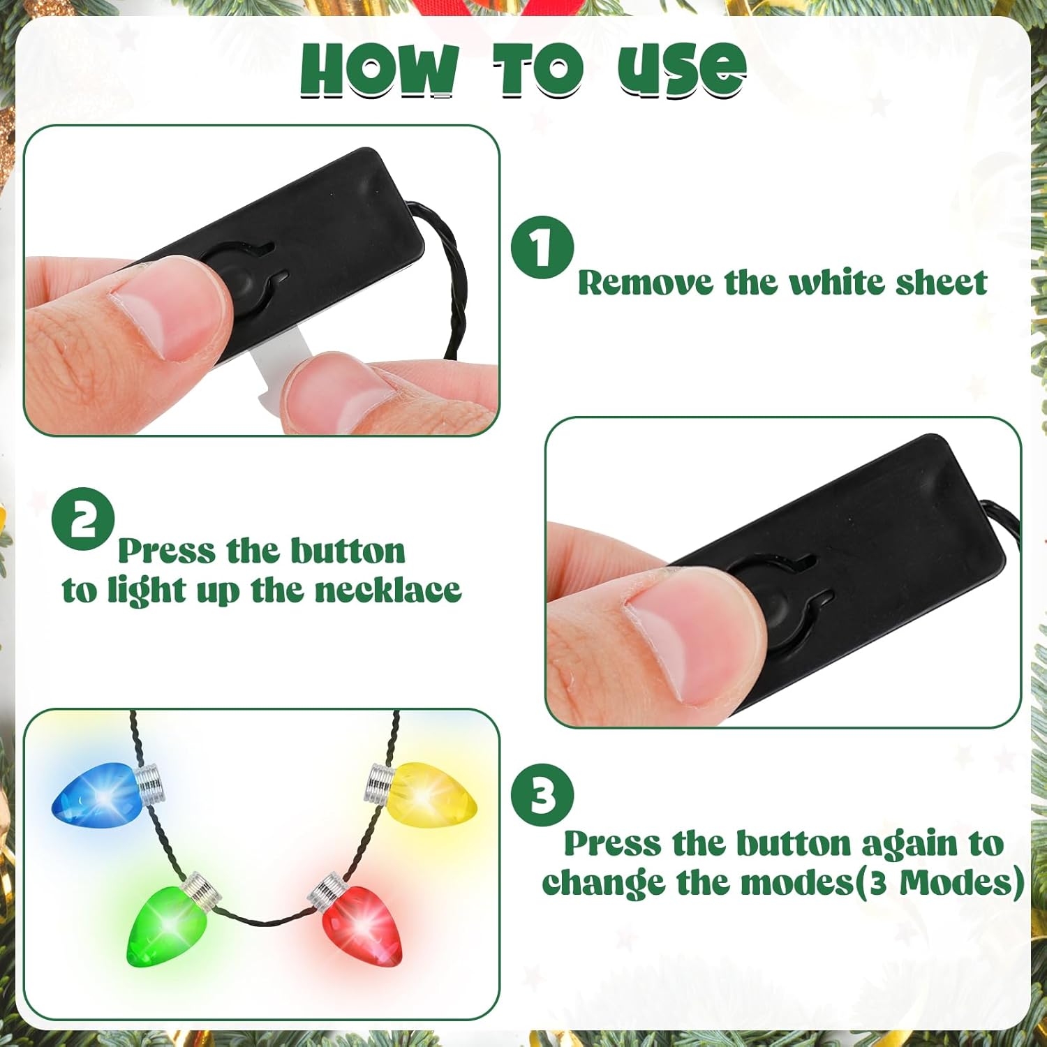 12 PCS Christmas Light Up Necklace, 3 Modes LED Light Up Xmas Necklace with 12 Glow Bulbs, Colorful Christmas Bulb Necklaces, Xmas Light Up Decor for Ugly Sweater Contest New Year Holiday Parties