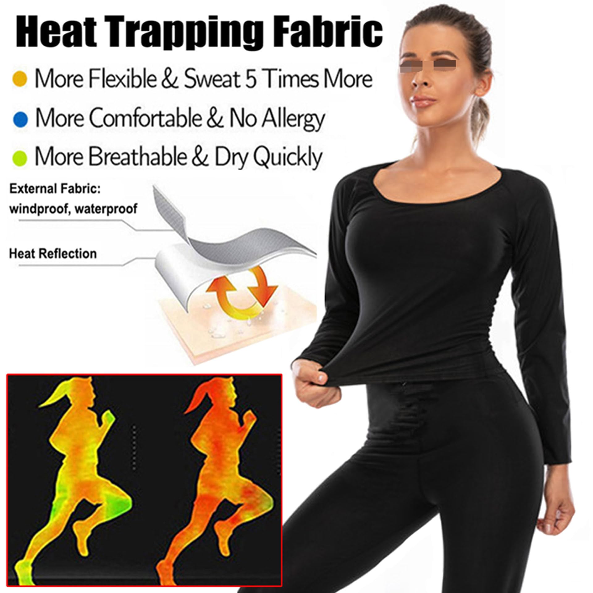 Traje Sauna Mujer Adelgazante, Traje De Sudor, Trajes De Sudoración Deportiva Fitness Boxeo Yoga Running Gimnasio, Conjunto De Pantalón Superior