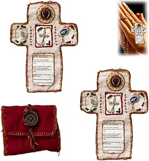 Ymoone Pocket Shrine With Silver Cross Included Inside, Pocket Shrine Catholic Fabric, Handmade Prayer Quilt, Encouragement Christian Spiritual Gifts, For Church Friend Family(2pcs)