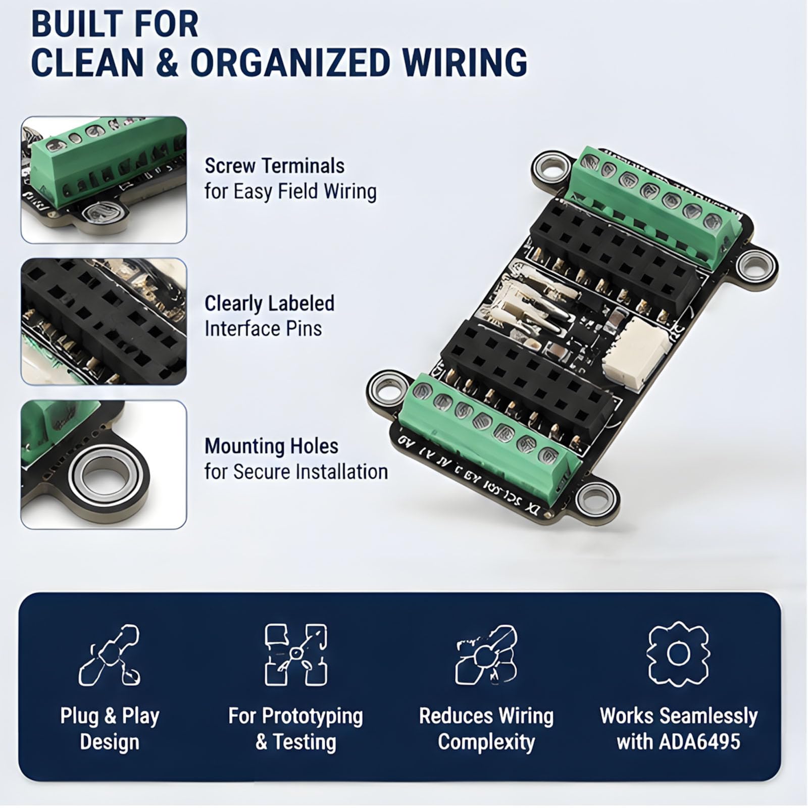 Scheda espansione PCB compatta Compatibile con QT PY e Seeed XIAO, Accesso terminale a Vite con Prese Header, Accesso aggiuntivo I2C e Fori Montaggio per Lavoro Sviluppo Modulo Alternativo