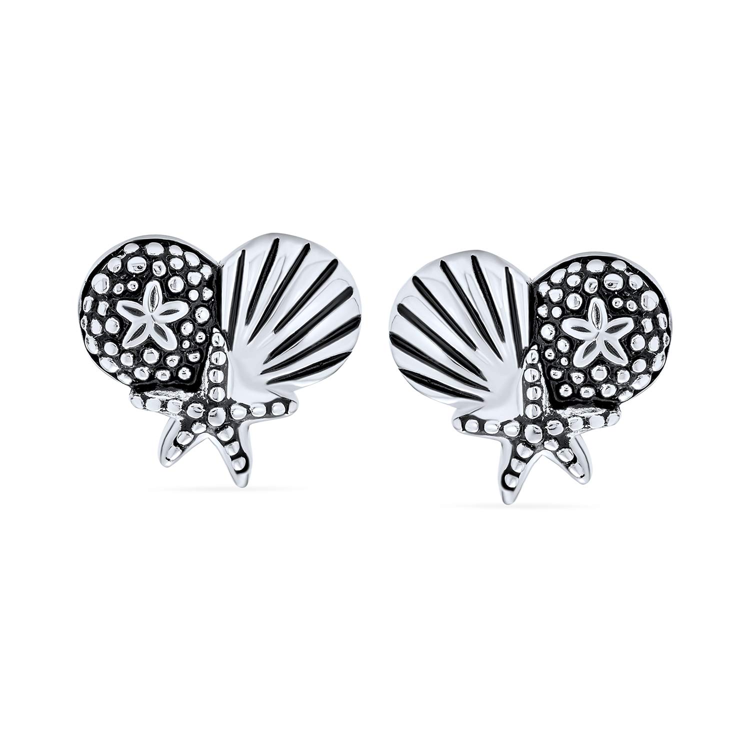 Escape A La Playa Tropical De Hawai Junto Al Mar, Aretes De Conchas Marinas, Estrellas De Mar Y Dólares De Arena Náuticos En Plata De Ley Oxidada .925 Para Mujeres Adolescentes