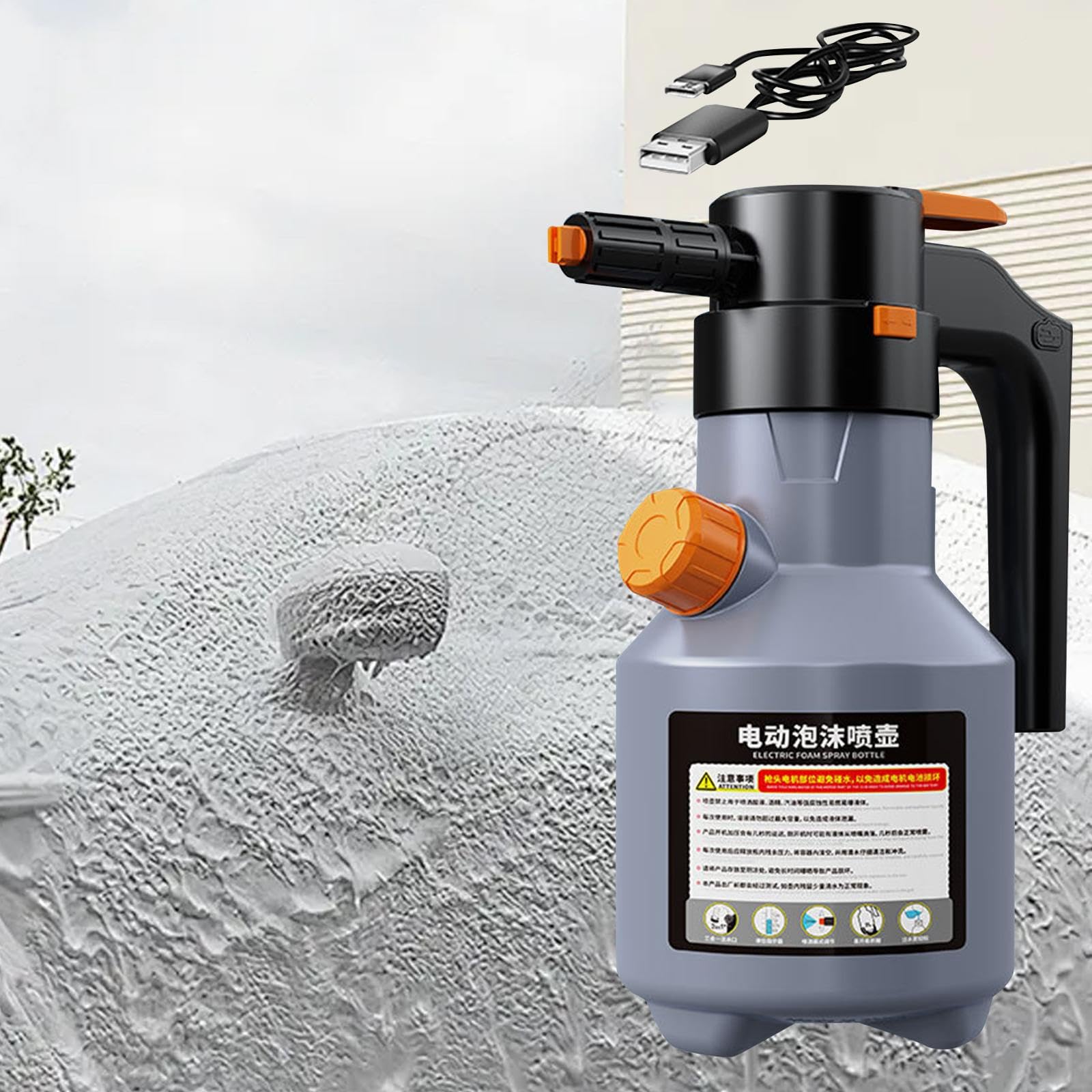 Oshhni Pulverizador de Espuma Recargable de 2L, Dispositivo automático para Limpieza, Gris