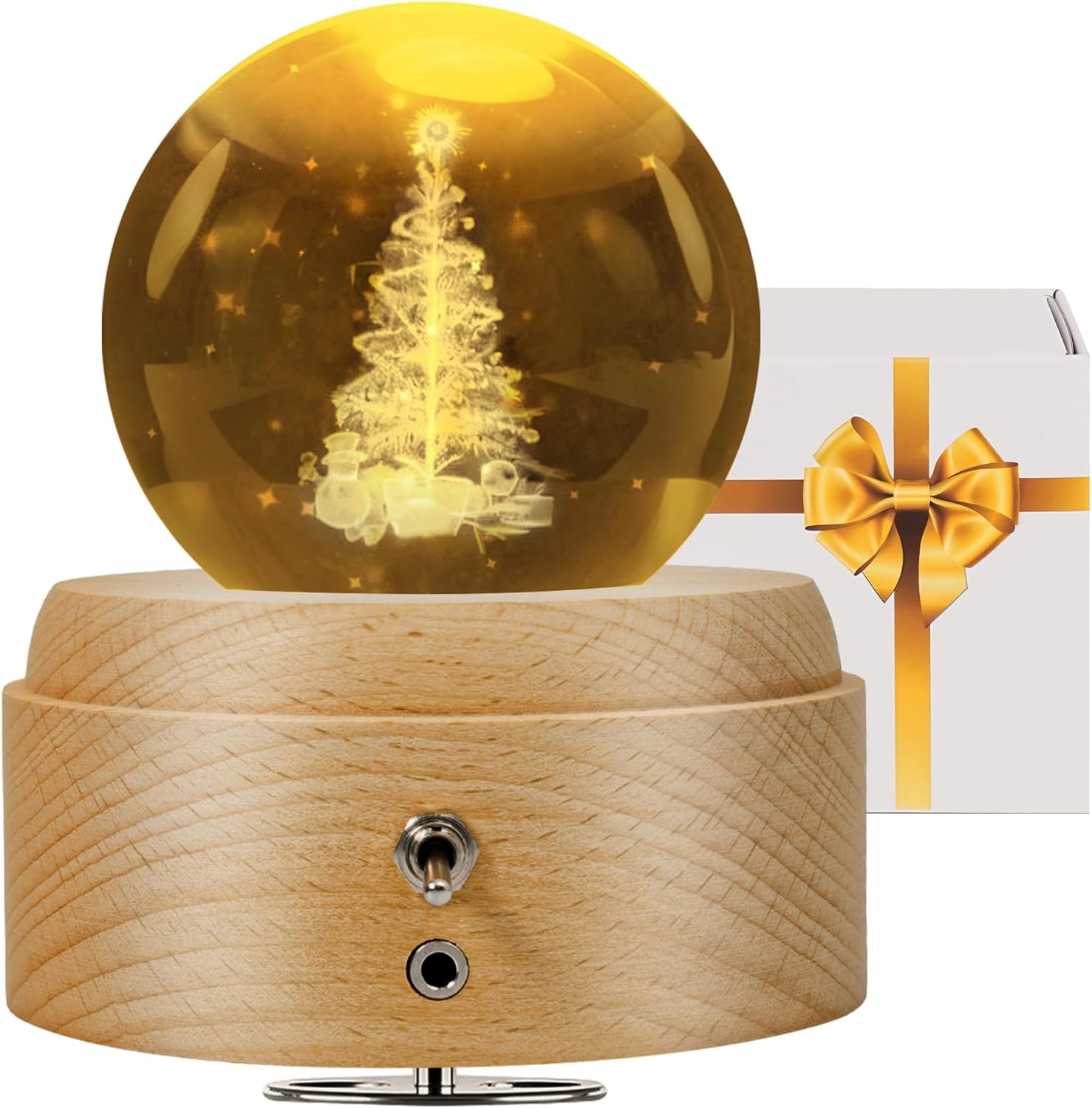 3D Crystal Ball Music Box, with Projection LED Lights, Rotating Wooden Base, Musical Box Gift for Birthday, Christmas, Valentine's Day, for Women Mom Daughter Girls (Deer)