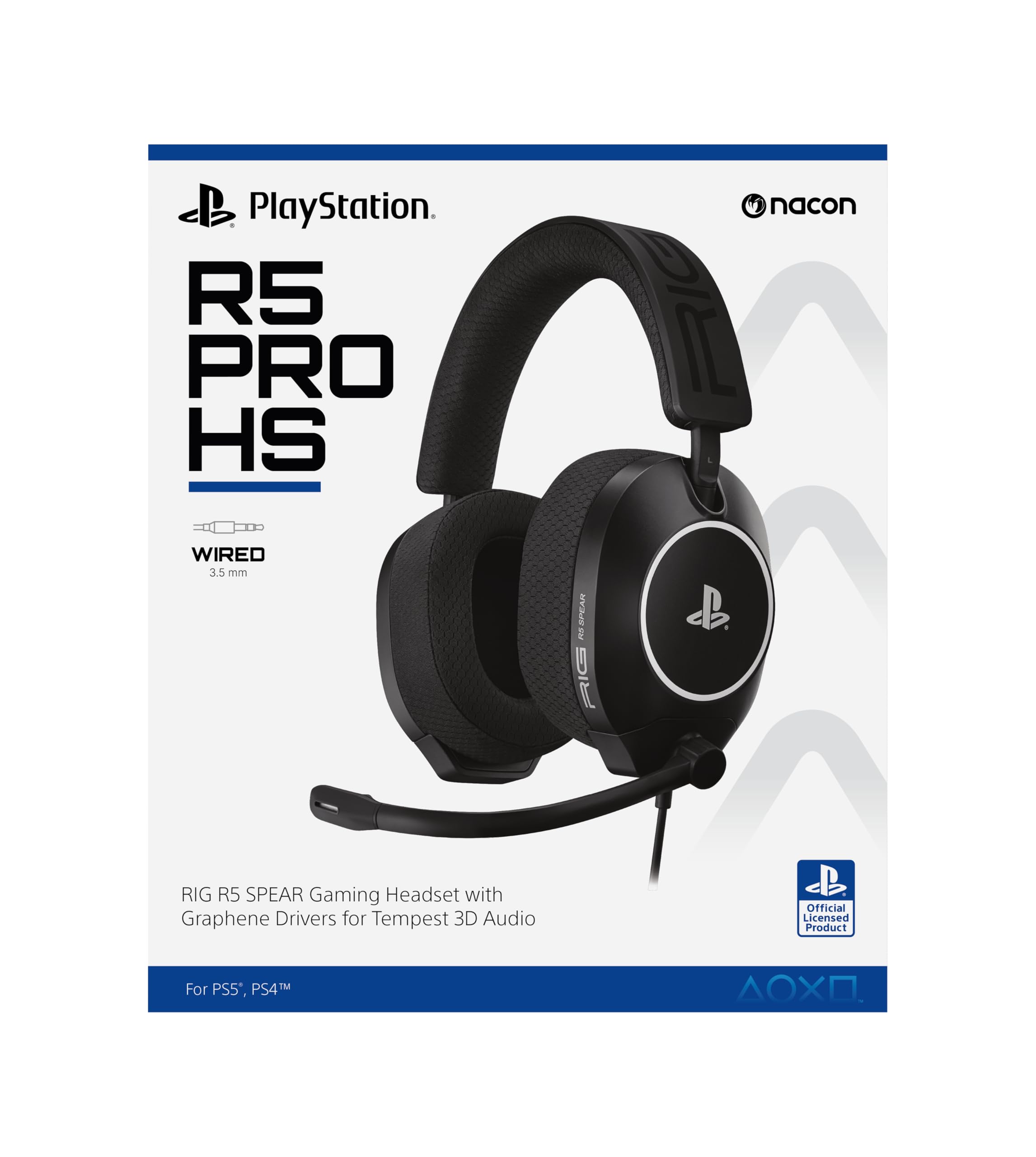 RIG R5 Pro HS - Auriculares competitivos con Cable para Juegos con Controladores de grafeno con Licencia Oficial para PlayStation, Color Negro