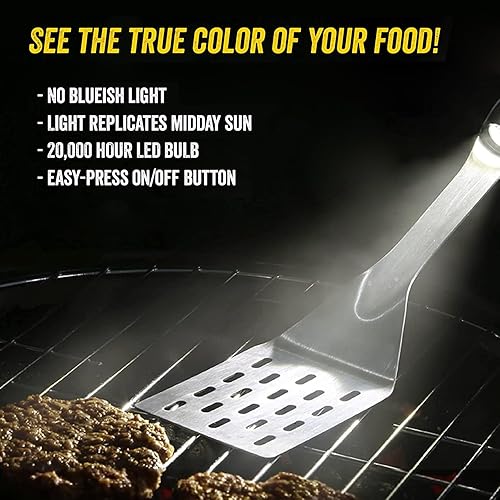Miniatura 3 de Juego de espátula y pinzas para parrilla de luz para parrilla  Acero inoxidable de grado restaurante  Luz LED superbrillante para asar en la