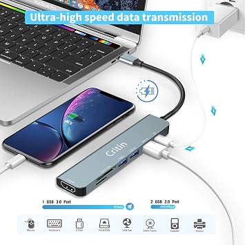 7-in-1 USB C Hub Multiport Adapter, 4K HD, SD/TF Card Reader, 100W PD Charging, USB-C & 2 USB-A Data Ports Compatible with MacBook Pro/Air 2023-2016, Dell XPS, iPad Pro, Galaxy Book