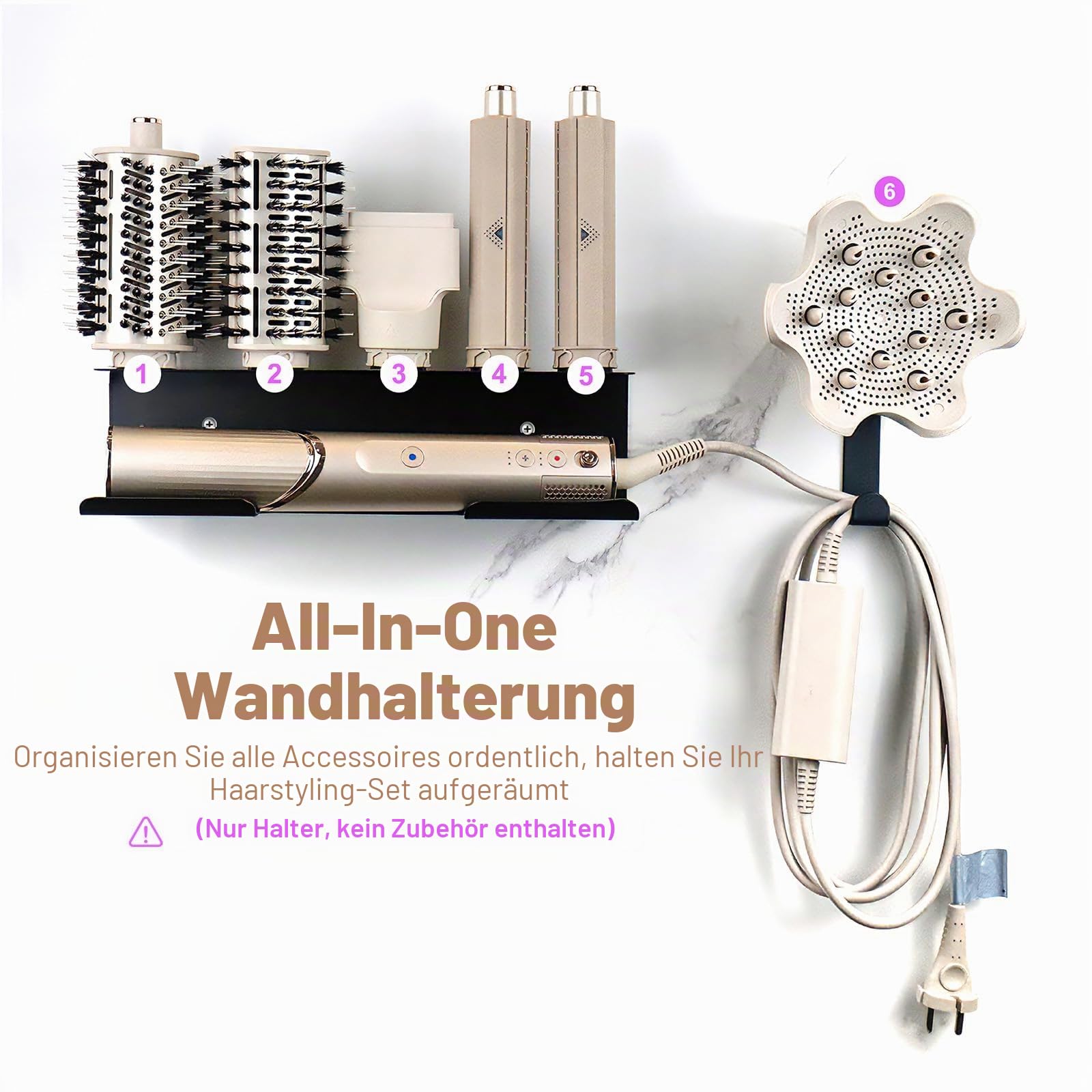 Wandhalterung für Shark Flex Style, Haartrocknerhalter, kompatibel mit Shark FlexStyle, Lockenstab Organizer, Rack mit Kordelaufhänger für Zubehör, Lockenwickler, Bürsten, Diffusor und Aufsätze
