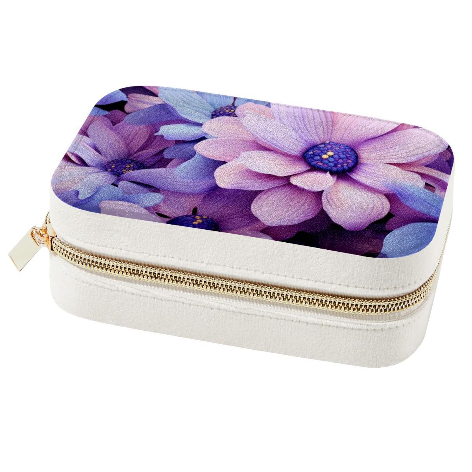 Boîte à bijoux portable double couche pour femmes : étui de rangement spacieux motif fleurs