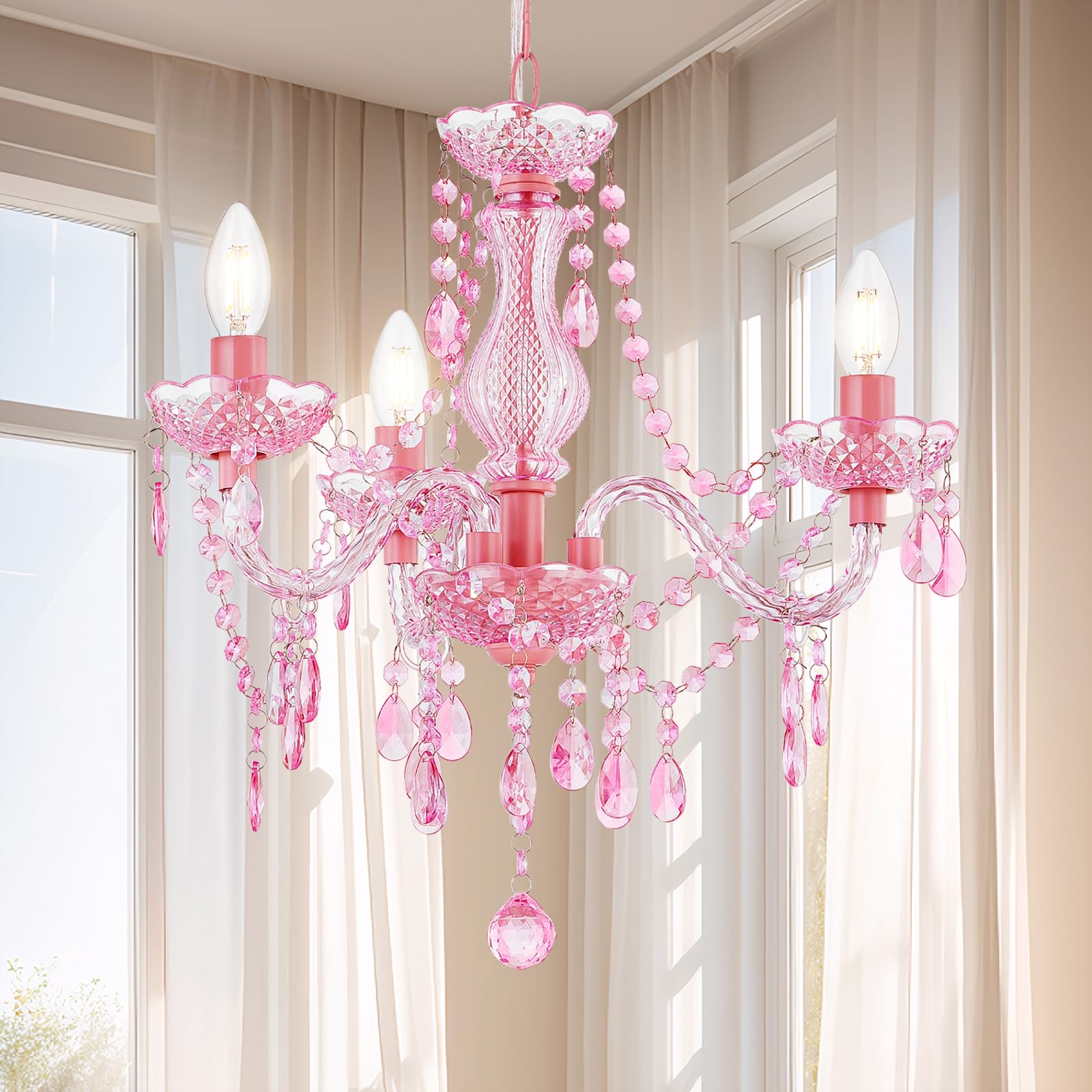 GyroVu Lampadario per Soggiorno, Mini Lampada a Sospensione con 3 Luci in Acrilico con Catena Regolabile, Lampada da Soffitto Rosa per Sala da Pranzo, Soggiorno, Camera da Letto