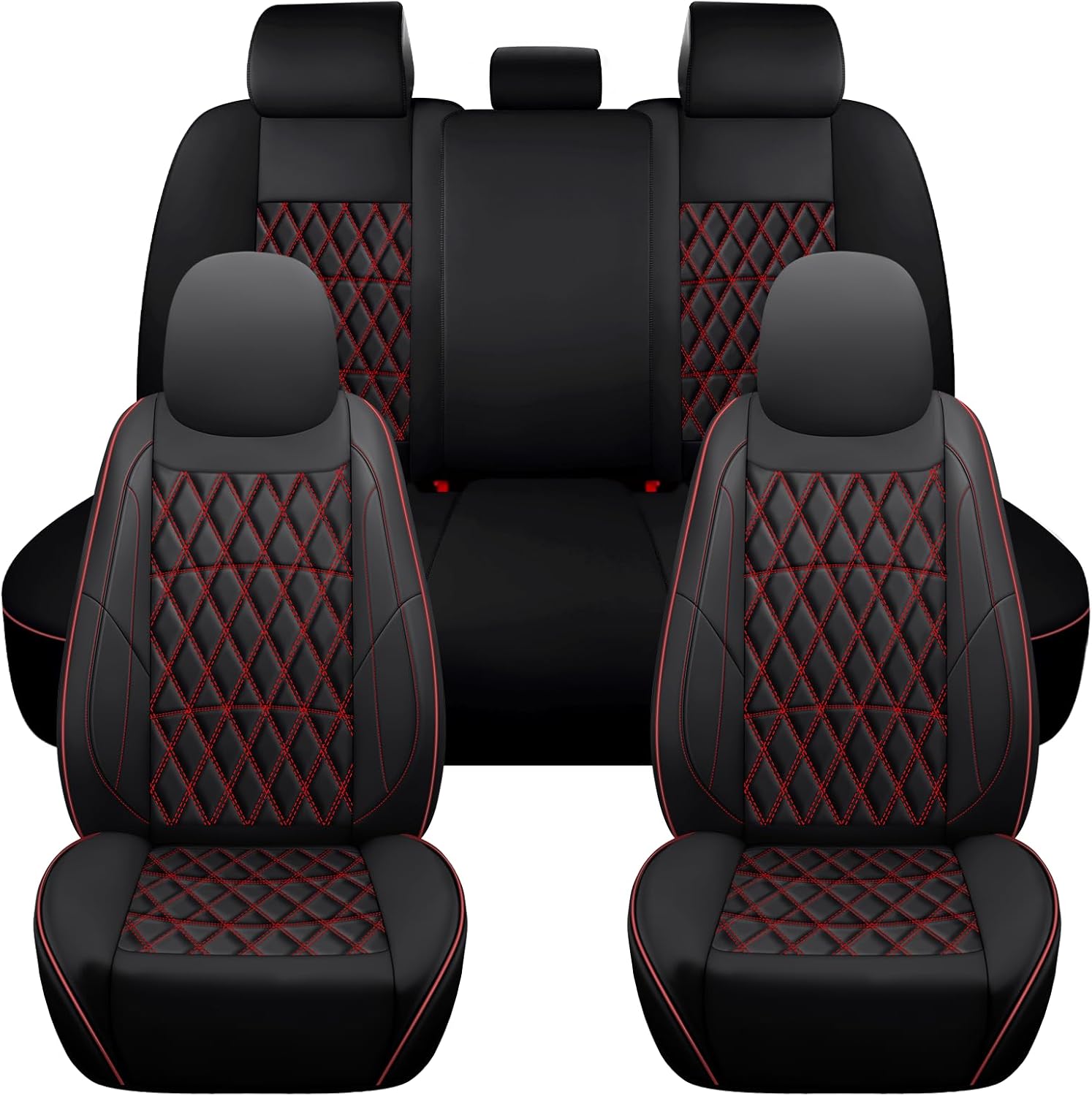 NS YOLO Leather Car Seat Covers,Universal Fit for Most Cars,SUVs and Sedans,Waterproof Luxury Leatherette Cushions, 5 Seats Protectors (Black and Red, Full Set-5 Seats(Front and Rear))