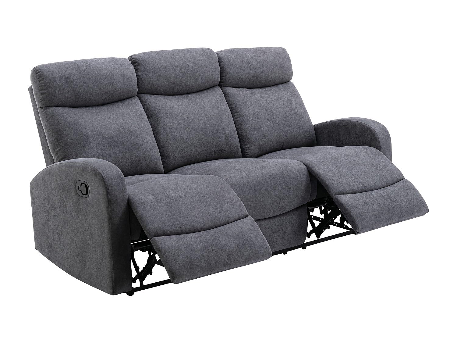 Vente-unique - Divano relax 3 posti Evelyn - poliestere - grigio | Meccanismo di relax manuale, Meccanismo relax manuale, Stile contemporaneo, Colori neutri