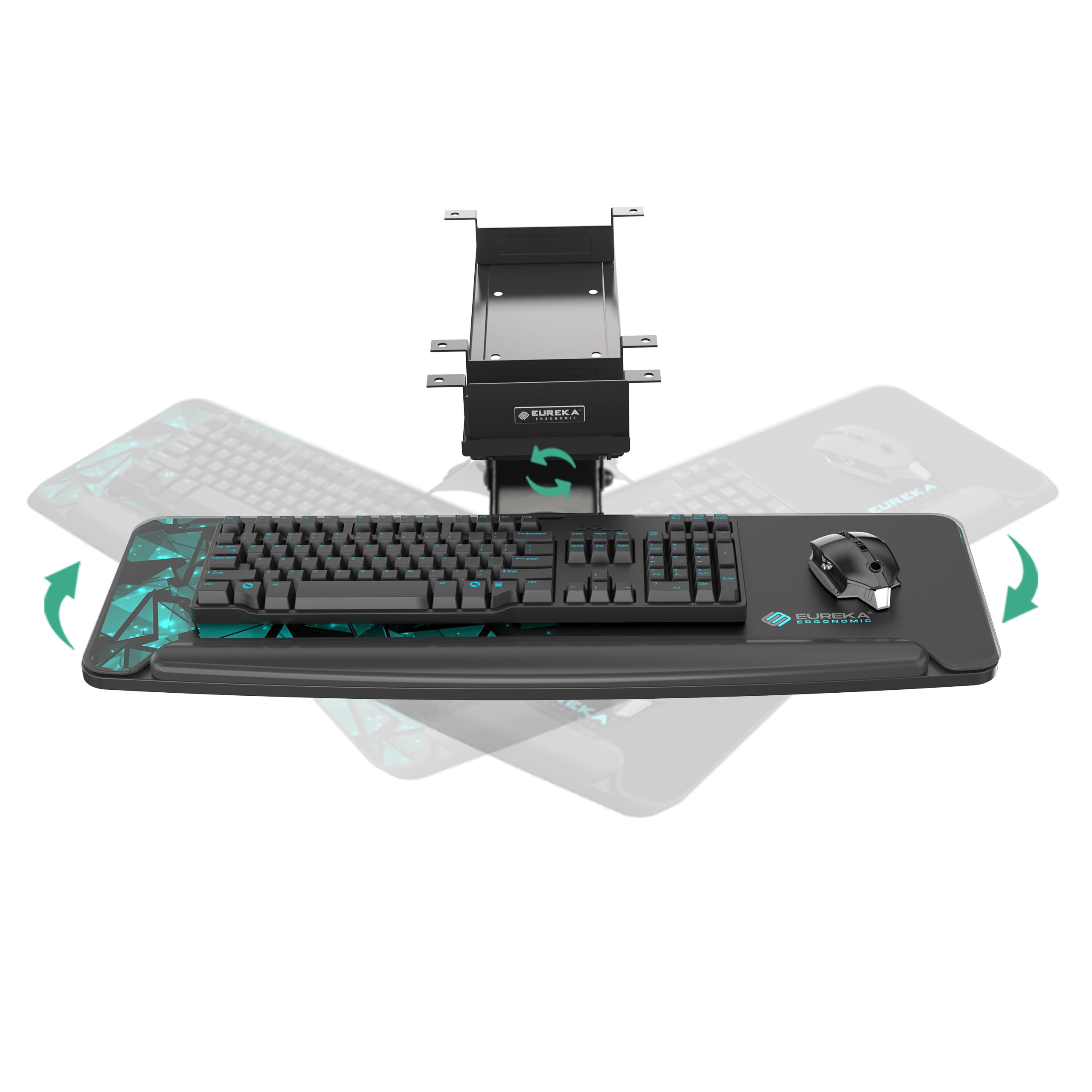 EUREKA ERGONOMIC Plateau de Souris et Clavier réglable en Hauteur sous Le Bureau, Grand tiroir Noir Coulissant pivotant pour Clavier d'ordinateur avec Tapis de Souris pour Jeu, Bureau à Domicile