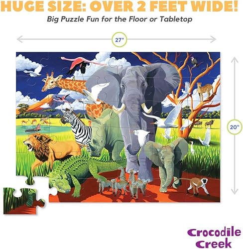 Miniatura 3 de Crocodile Creek - Rompecabezas de suelo con caja de alta resistencia para almacenamiento, Safari salvaje, Multicolor