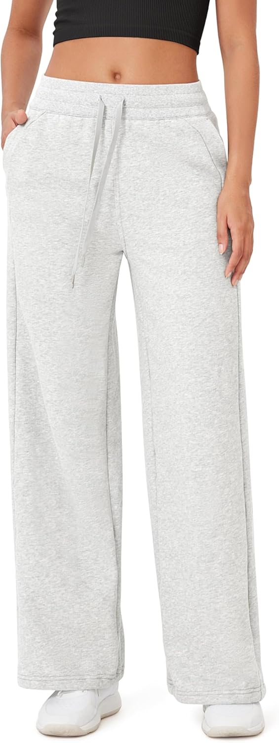 ODODOS Women's Fleece Lined Wide Leg Jogger Pants with Pockets Mid-Rise Relaxed Pull-On Sweatpants
