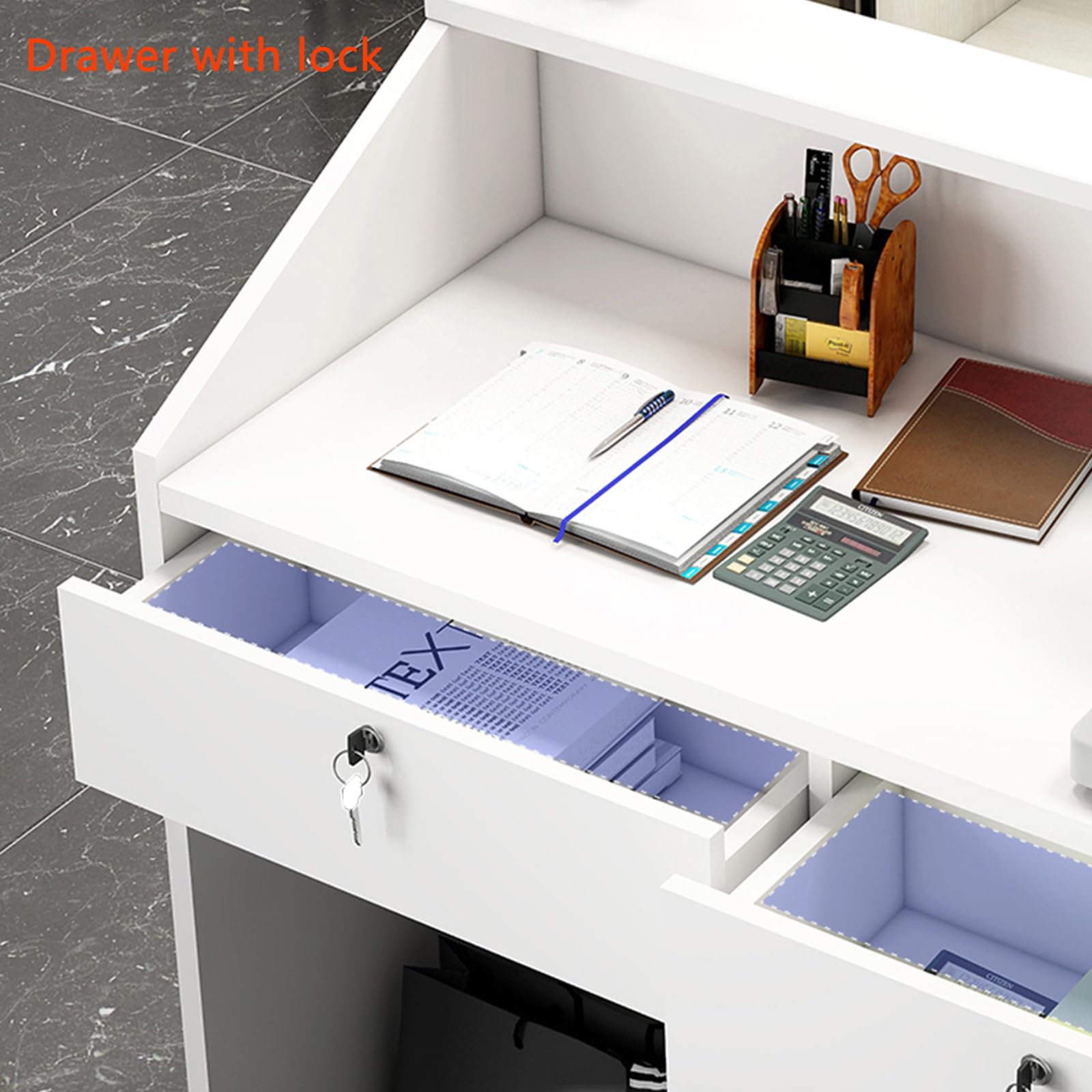 GLX Empfangstresen, Modern, Weiß, 60 x 38 x 92 cm, 2 Schubladen, Für Hotelrezeption, Bekleidungsgeschäft, Büro