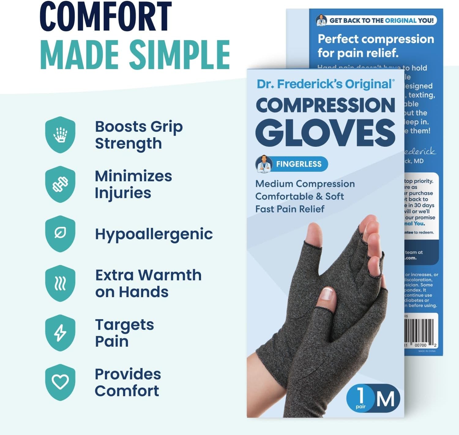 Dr. Frederick’s Original Arthritis Compression Gloves for Women & Men - Doctor-Developed Fingerless Hand Support for Arthritis Pain, Carpal Tunnel, Swelling & Poor Circulation - Everyday Wear - Medium