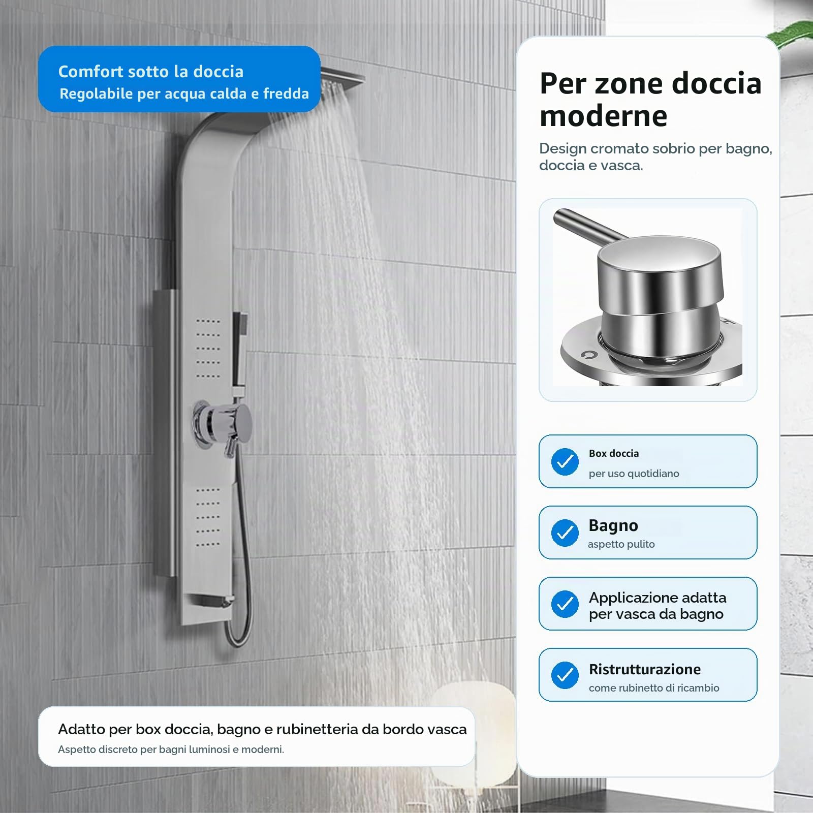 Gekufa Miscelatore termostatico per doccia in ottone | Rubinetto di Uscita Due in Uno G1/2" per Bagno, Acqua Fredda e Calda per Cabina Doccia Integrale