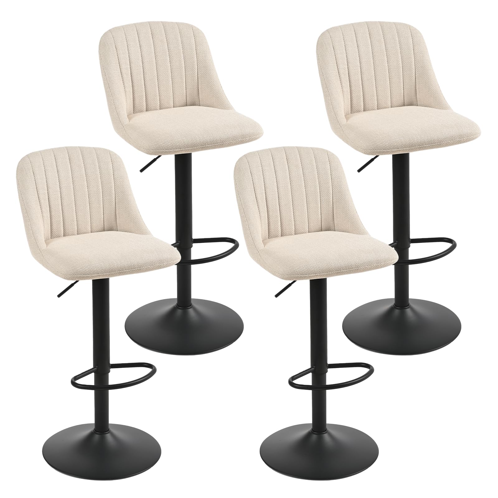Goeurvant Beige Bar Stools Set of 4, Swivel Breakfast Barstools with Back