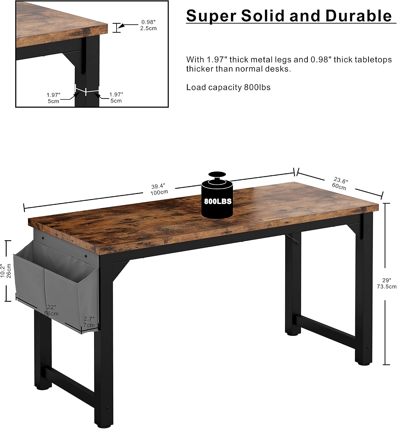 IRONCK Small Dining Table, Farmhouse Kitchen Table, Heavy Duty Metal Frame, Wood Dining Room Table 39.4 Inch, Rustic Brown