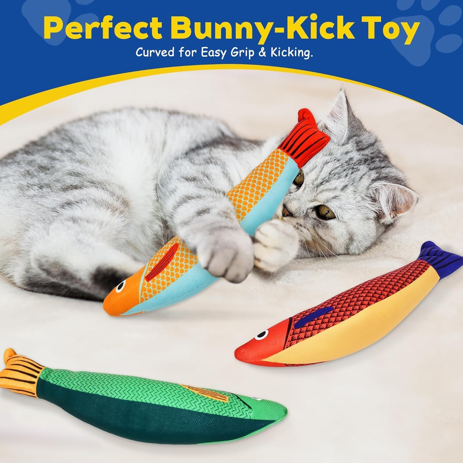 Speedy Panther Fish Cat Toys for Indoor Cats Kitten, 3 Pack, Catnip Toys Crinkle Sound, Soft and Bite Resistant, Interactive Kitten Kicker for Indoor Kitty Exercise 24cm for All Breeds