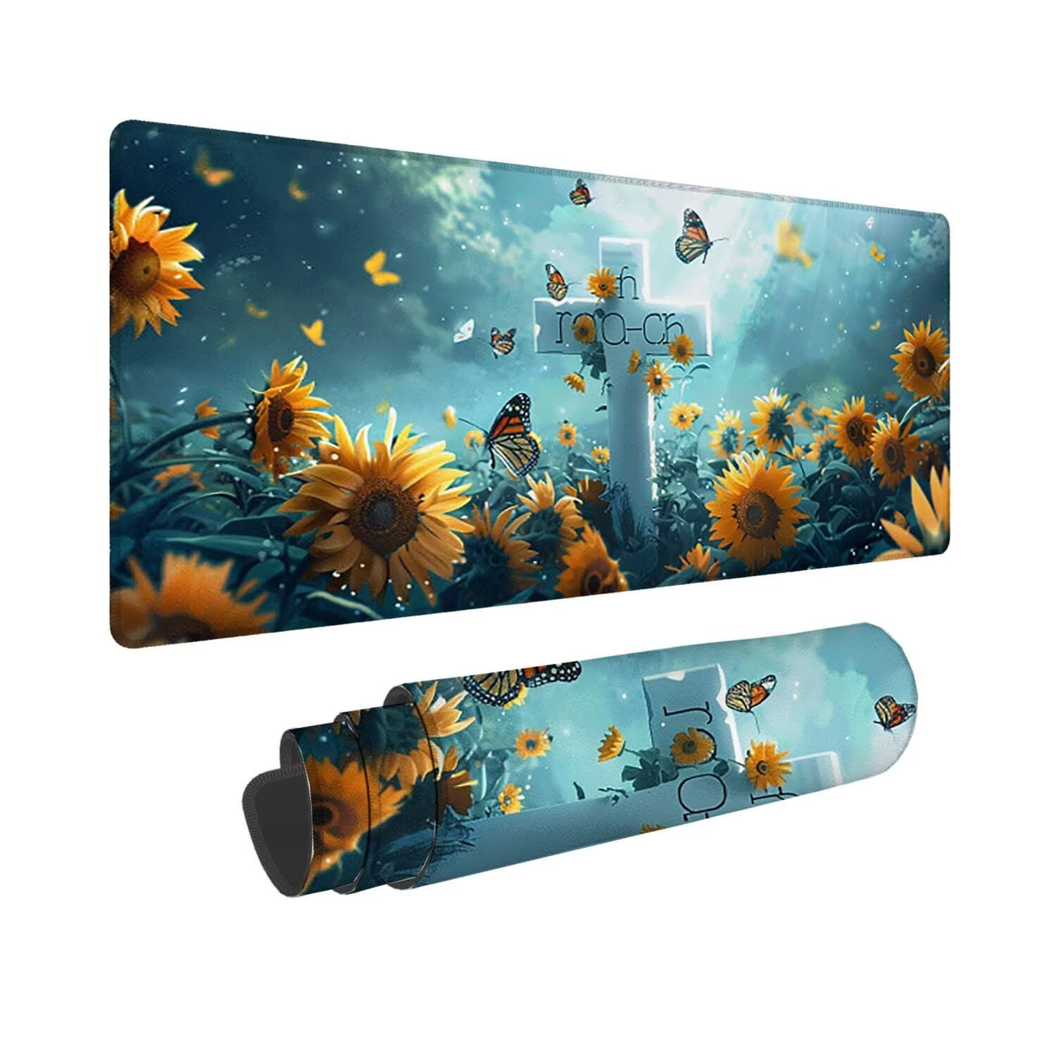 Tapis de Souris Gaming XXL (1200x600mm) - Grand Tapis Bureau Antidérapant Étanche Bords Cousus Caoutchouc Naturel pour Gamer PC Portable Bureau - Précision Vitesse Confort Croix de Tournesol G-846