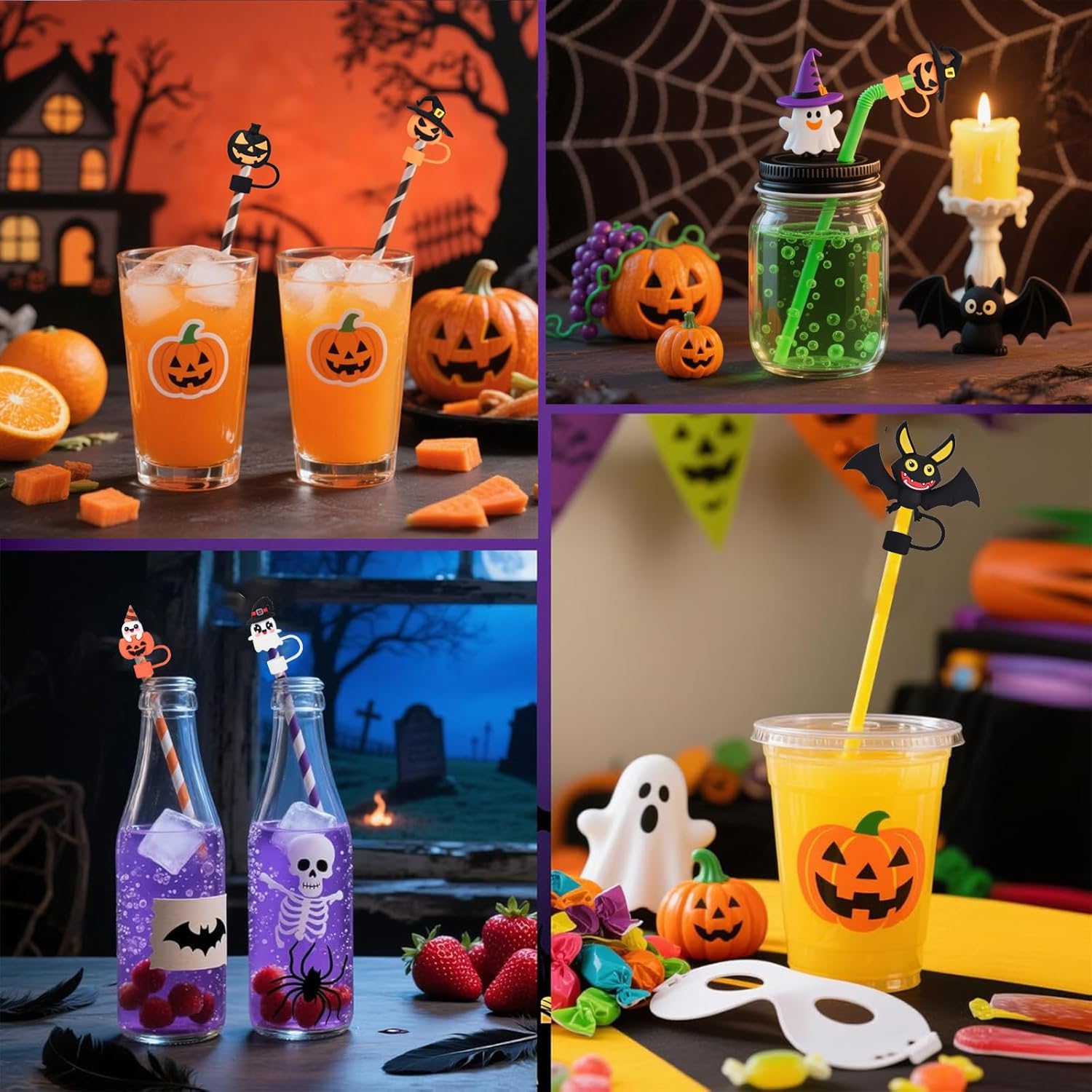 Haundry 6Pcs Halloween Straw Cover Cap for Stanley Cup 40oz/30oz Tumbler, 10mm Reusable Cute Ghost Drinking Straw Topper Accessories, Portable Protector Plugs Decorations Gifts for Party Halloween - Image 7