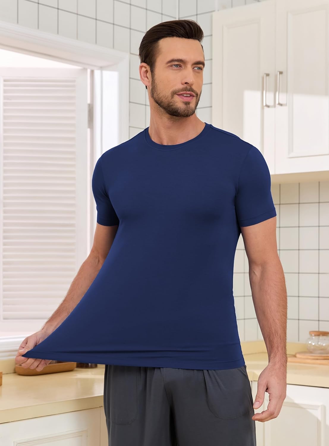 COLORFULLEAF Men's Undershirts Moisture-Wicking Stretchy Soft Crew Neck T-Shirts for Men - Image 3