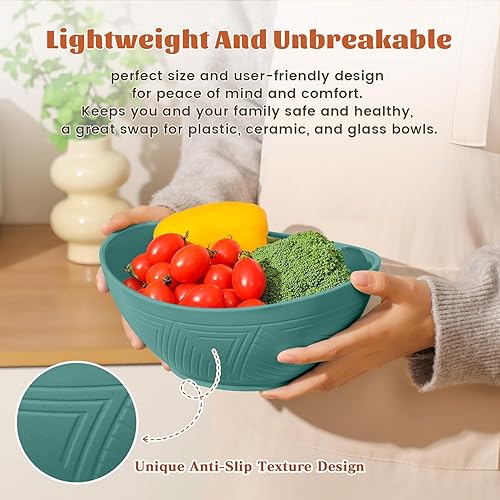 Miniatura 4 de Homienly Juego de 6 cuencos de paja de trigo de 60 onzas, cuencos de ensalada de gran capacidad, cuencos irrompibles para servir microondas y