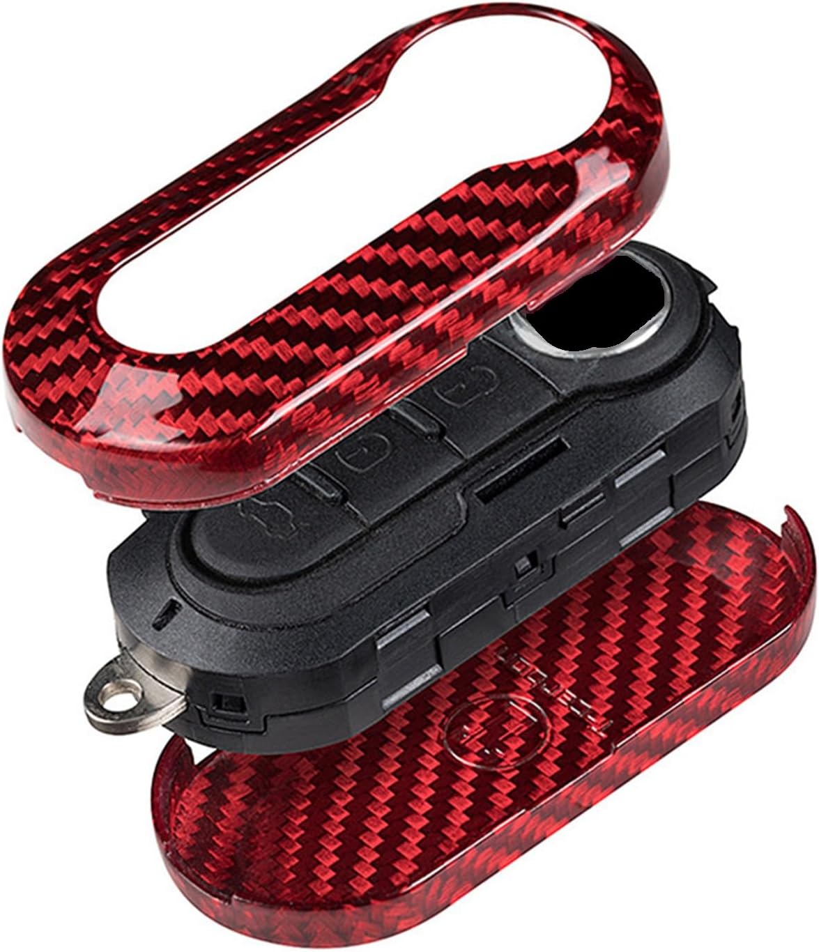 Genuine Carbon Fiber Key Fob Cover for 2007-2020 for Fiat for Lancia 3 Buttons Folding Flip Car Remote Key Replacement Shell Case for Men Women - Red