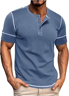 Men's Short Sleeve Henley Shirt Casual Summer Pullover Outdoor Workout Gym Button Up Golf Tee Shirts