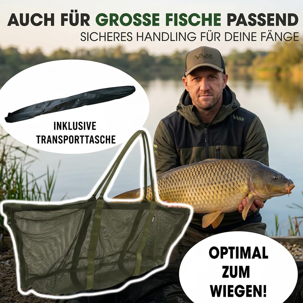 G8DS Carp Sling System 120 × 50 cm – Karpfen Wiegeschlinge mit Glasfaserstäben, Reißverschlüssen & Transporthülle, fischschonend & stabil Karpfen Wiegesystem