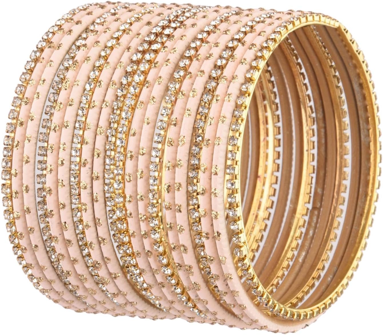 Efulgenz Indian Bangles Set - Wedding Bangles with Rhinestone CZ Plain Metal Bracelet for Women