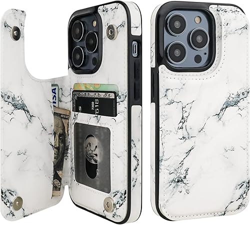 Miniatura 9 de HAOPINSH Funda tipo cartera para iPhone 14 Pro con tarjetero, patrón de flores pálidas en la parte trasera, de piel sintética, con ranuras