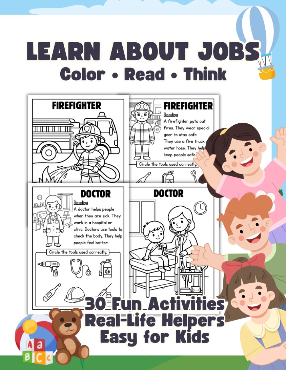 Community Helpers Coloring & Reading Workbook for Kids Ages 4–7: 30 No-Prep Worksheets with Jobs, Tools & Simple Sentences for Preschool and Kindergarten