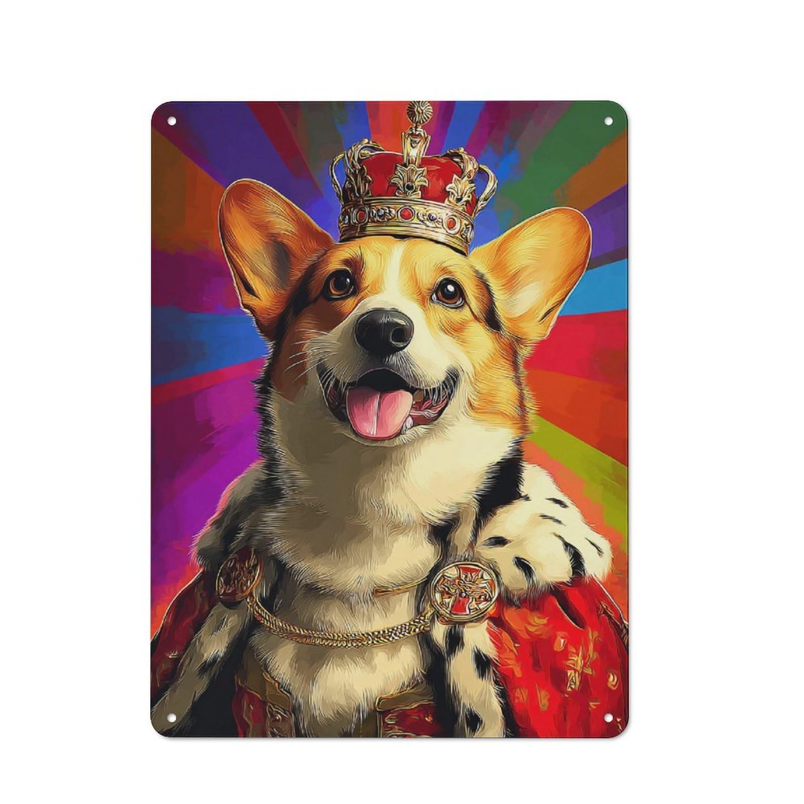 Shop Front Style Royal Corgi Majesty Decorative Metal Plaque 40x30cm, Shop Wall Decor for Cafe, Bistro, Bakery Or Restaurant