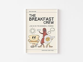 Breakfast Retro Characters Print-Fun Kitchen Print, Retro Mascot Cartoon, Sausage Egg Toast,60s 70s Fun Art,Painting Art,Dining Room Wall Decor Ideas,Art Deco Frameless 8x10inch