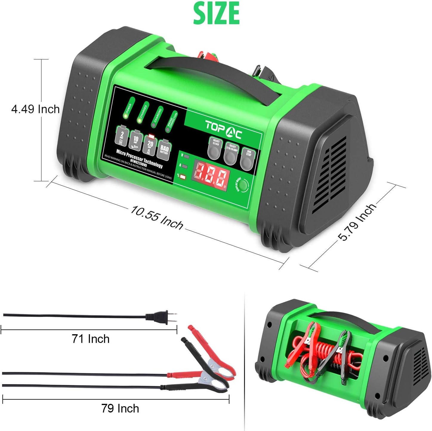 TOPAC 12 Volt 2/10/20A, 24 Volt 2/10A Smart Car Battery Charger