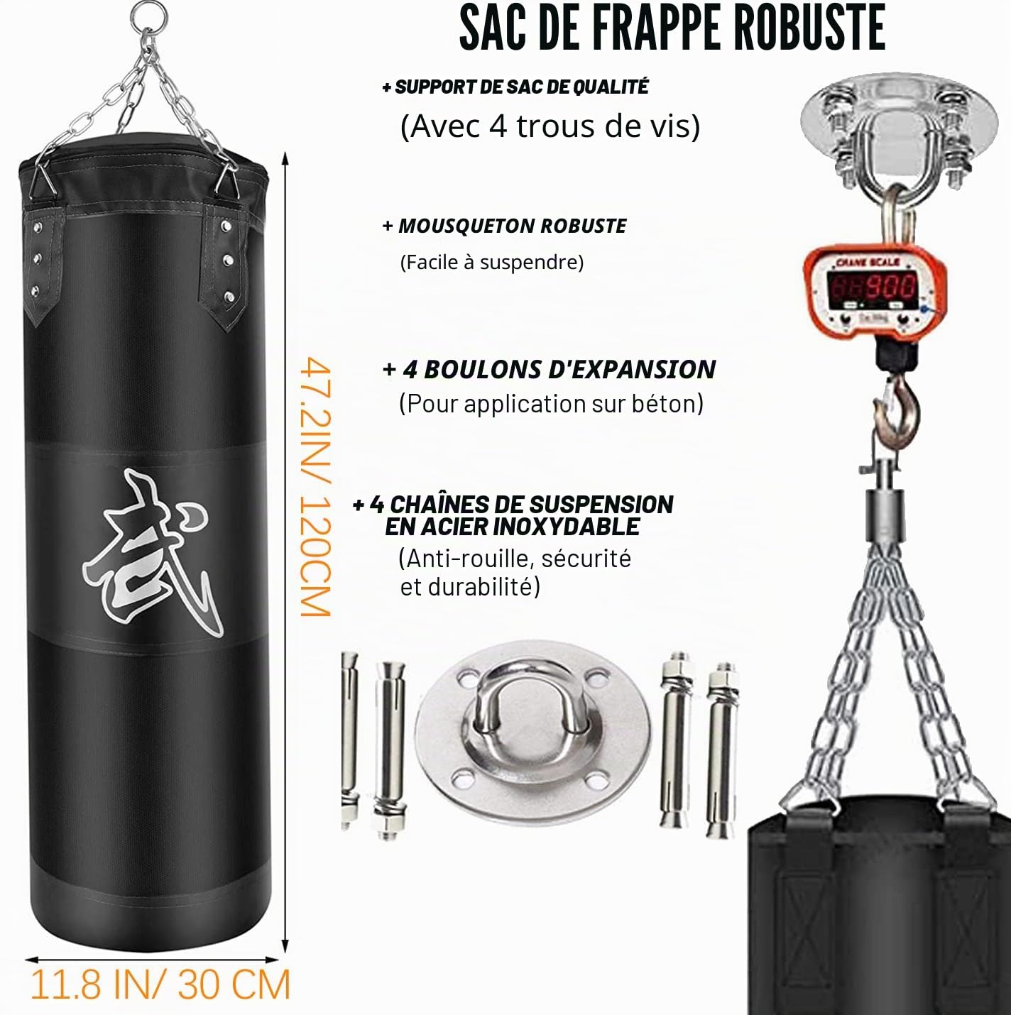 Sacs de Frappe Kit, Sac de Boxe Non-Rempli pour Enfan Adultes avec Bandage de Boxe, chaînes et Crochet, Formation pour Kickboxing MMA Muay Thai Karate Taekwondo