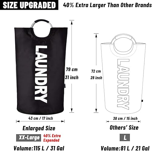 Miniatura 2 de Caroeas - Cesta para la colada (tamaño extragrande, 7 colores), impermeable, bolsa de lavandería con asas acolchadas, cesta para la ropa, se