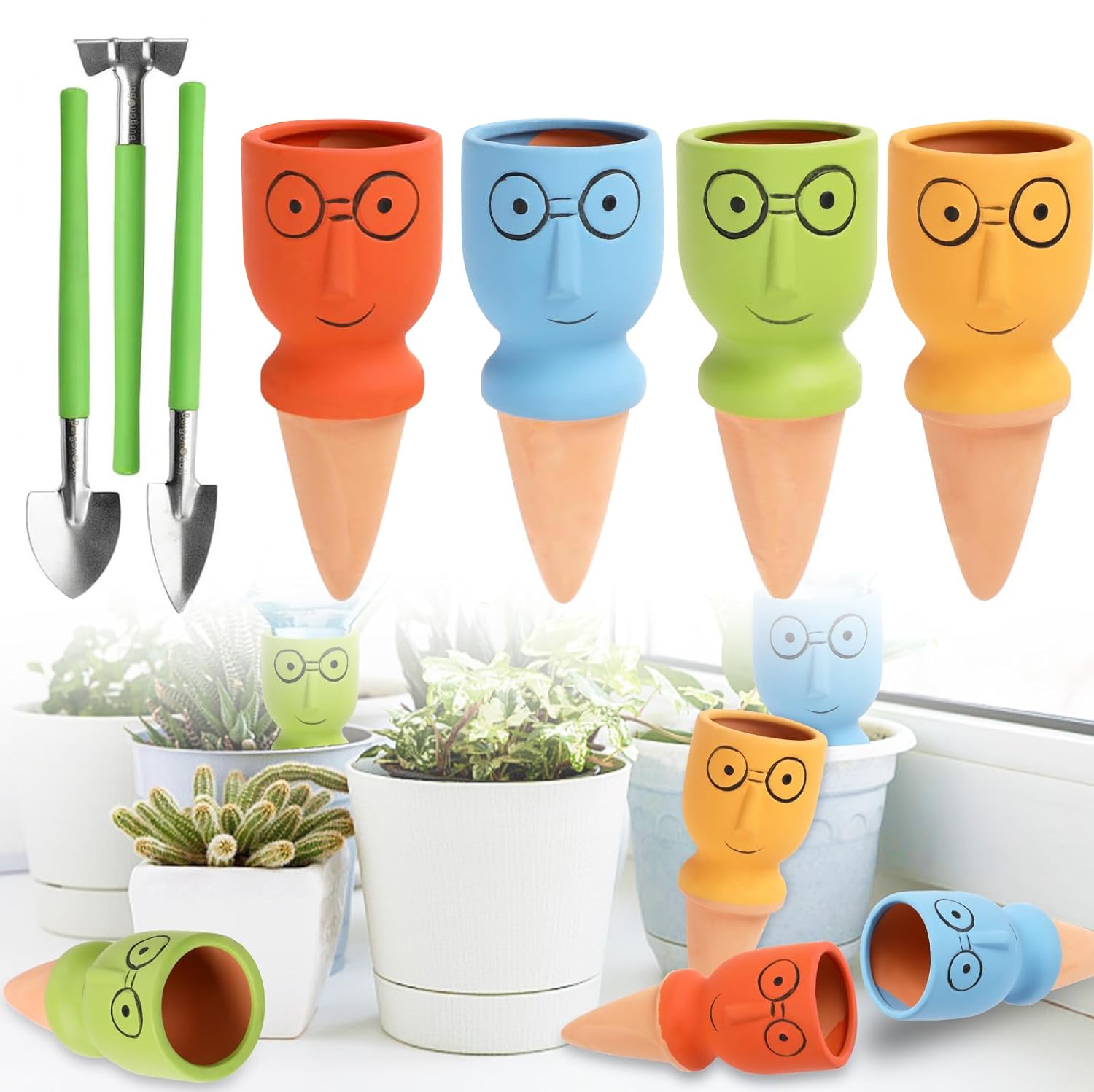 Terracotta Plant Watering Spikes 4 Pack, Plant Self-Watering Devices Plant Watering Stakes Vacations Automatic Plant Waterer Slow Release Watering System for Indoor & Outdoor Plants