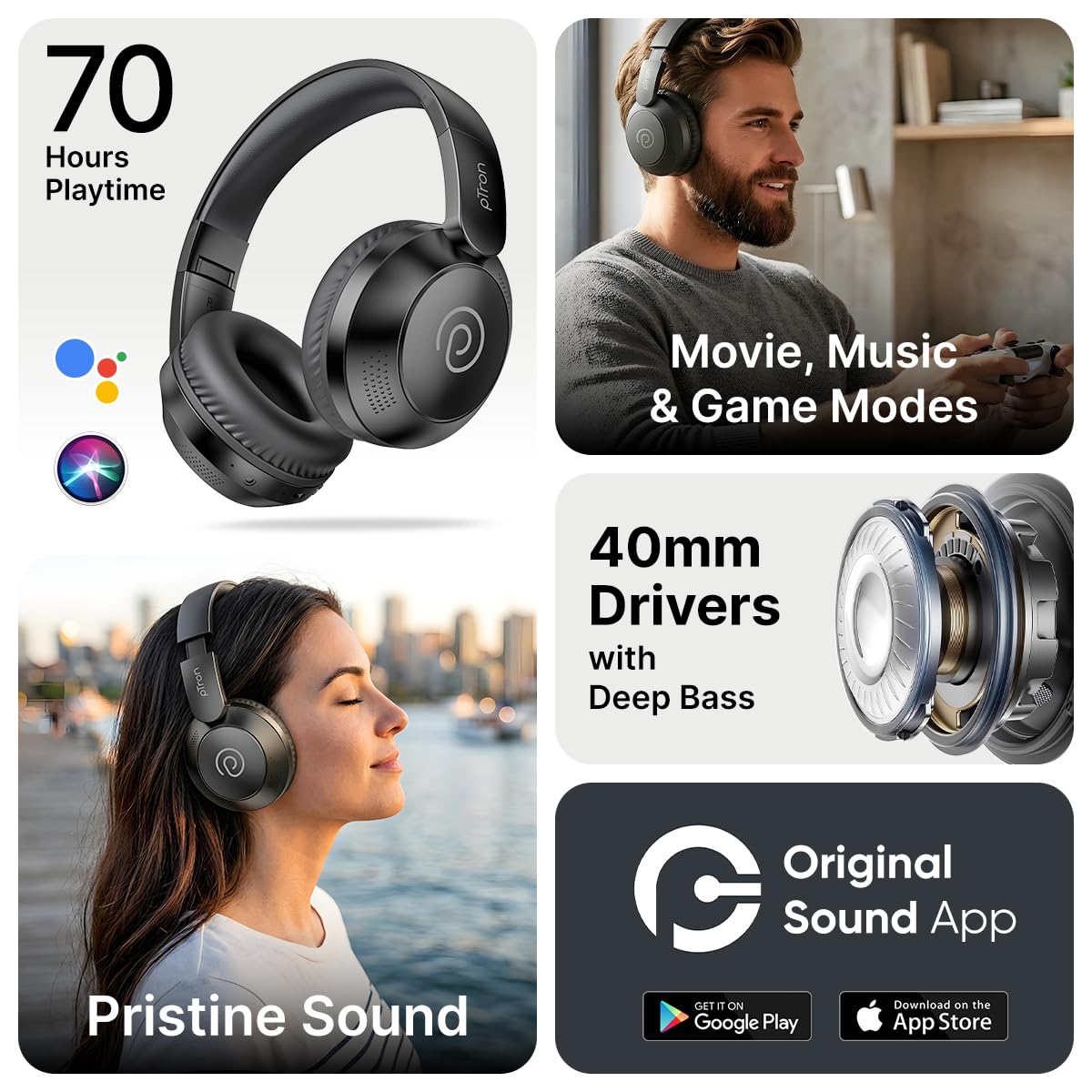 pTron Studio Evo Headphones: 70hr Battery, Bluetooth 5.3 -2 pTron Studio Evo Headphones: 70hr Battery, Bluetooth 5.3 -2