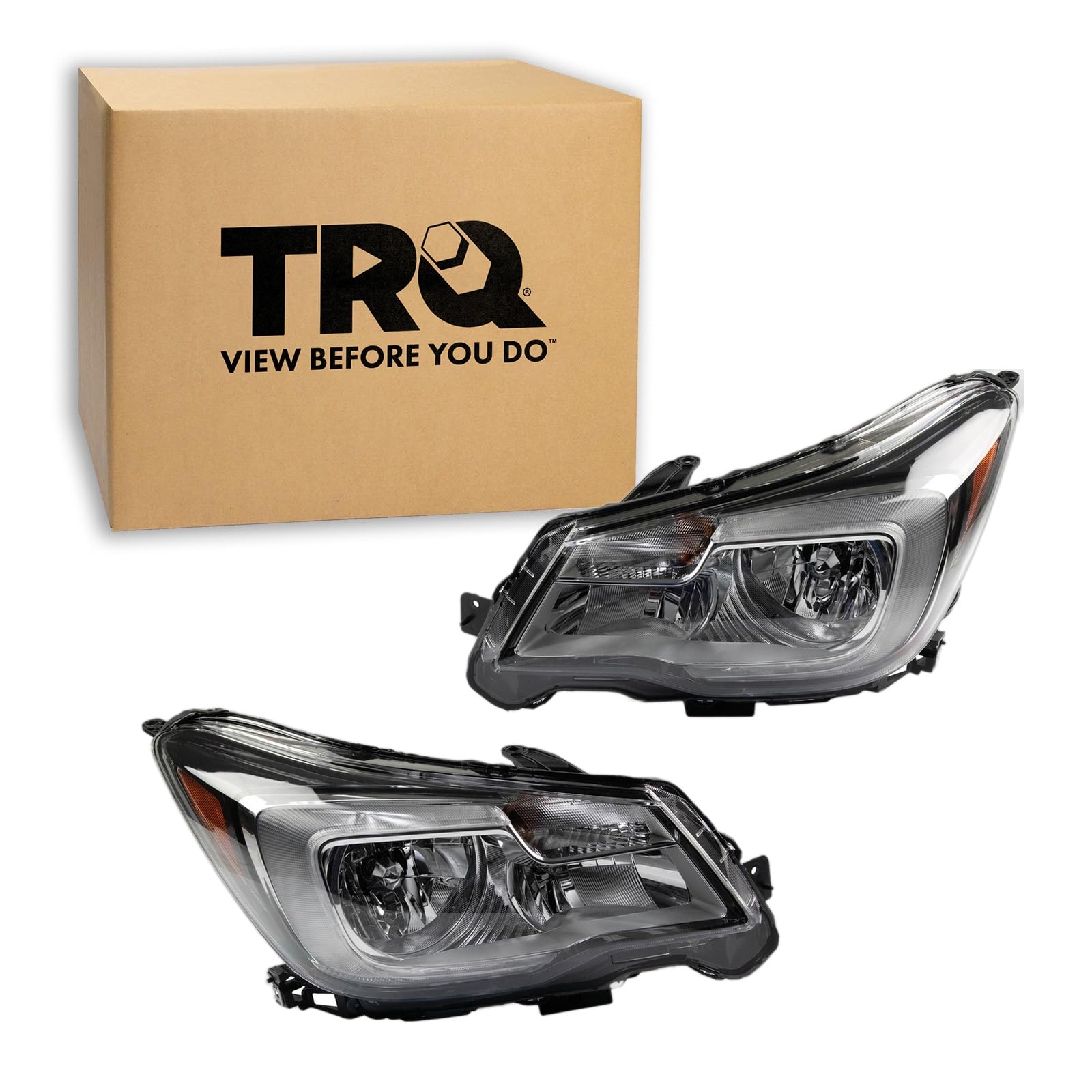 TRQ Driver and Passenger Side Headlight Assembly Set Compatible with 17-18 Subaru Forester Halogen Only