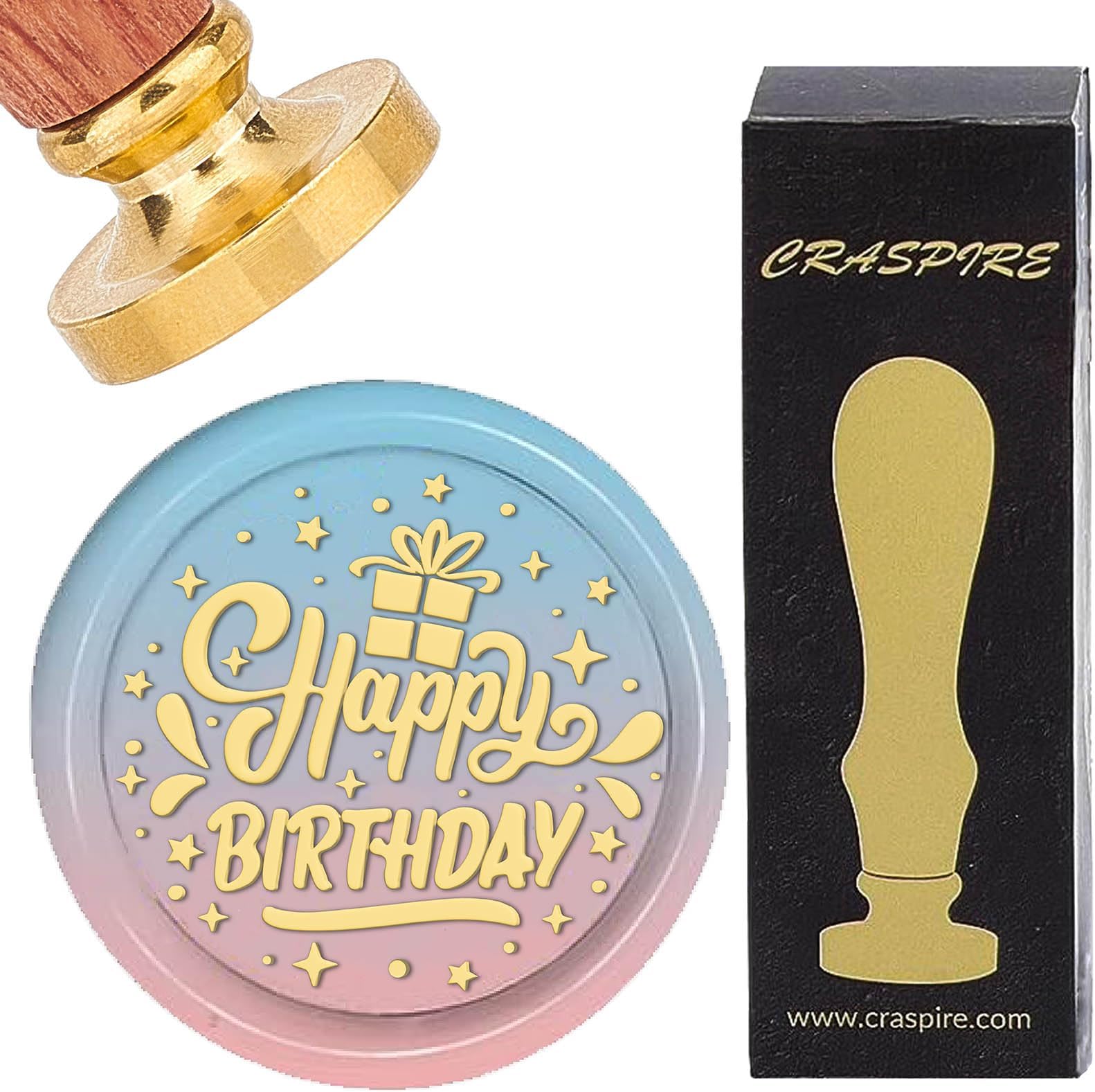 Happy Birthday Wax Seal Stamp Star 25mm Sealing Wax Stamps Retro Rosewood Handle Removable Brass Head for Birthday Wedding Invitations Envelopes Packing