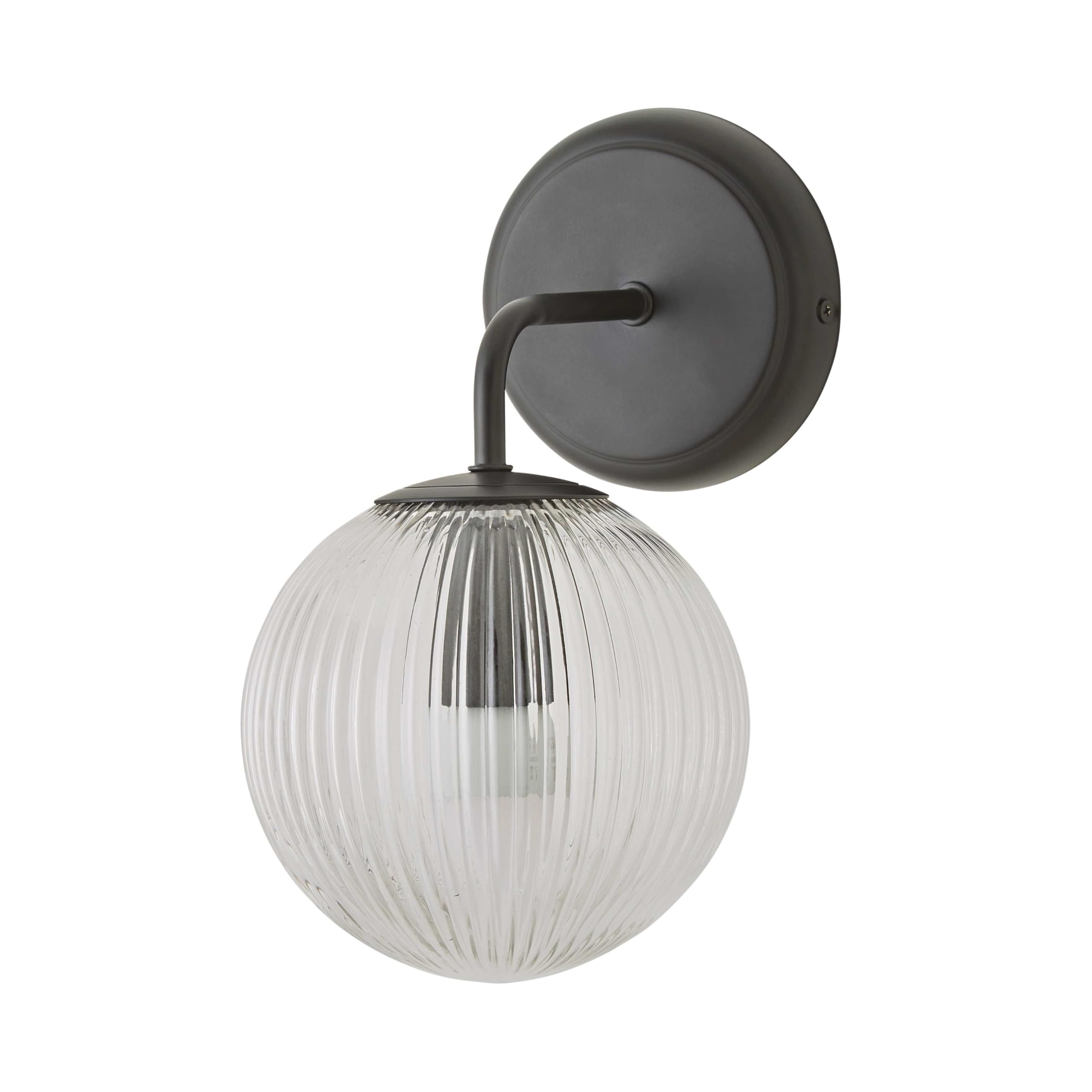 Valuelights Black | Kempton Matte Ribbed Glass Globe Shade Single Arm Wall Light | Wall Lights, Home Décor & Improvement Essential