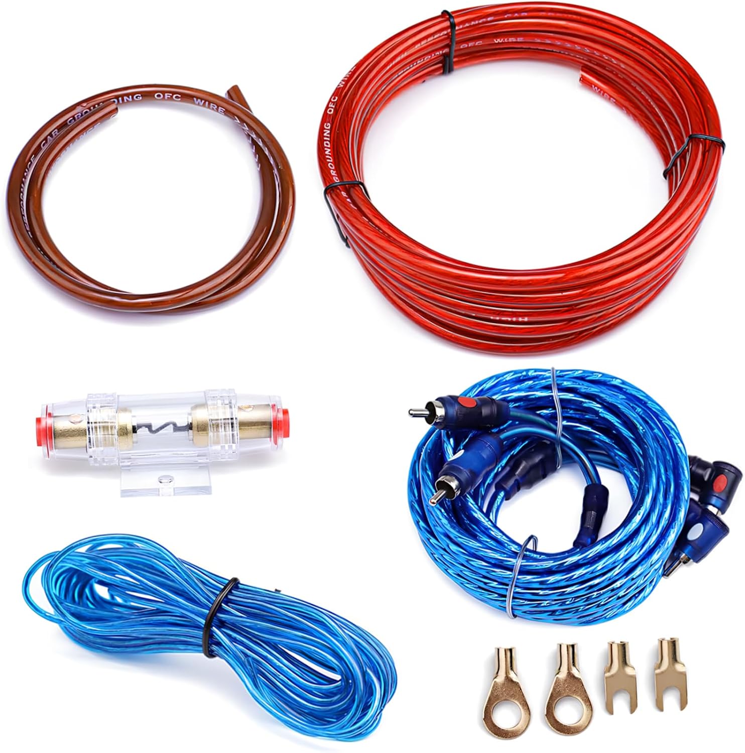 Amplifier Wiring Kit 8GA Subwoofer Installation Cable for Car Audio Systems Complete Amp Install Kit Power and Audio Wires