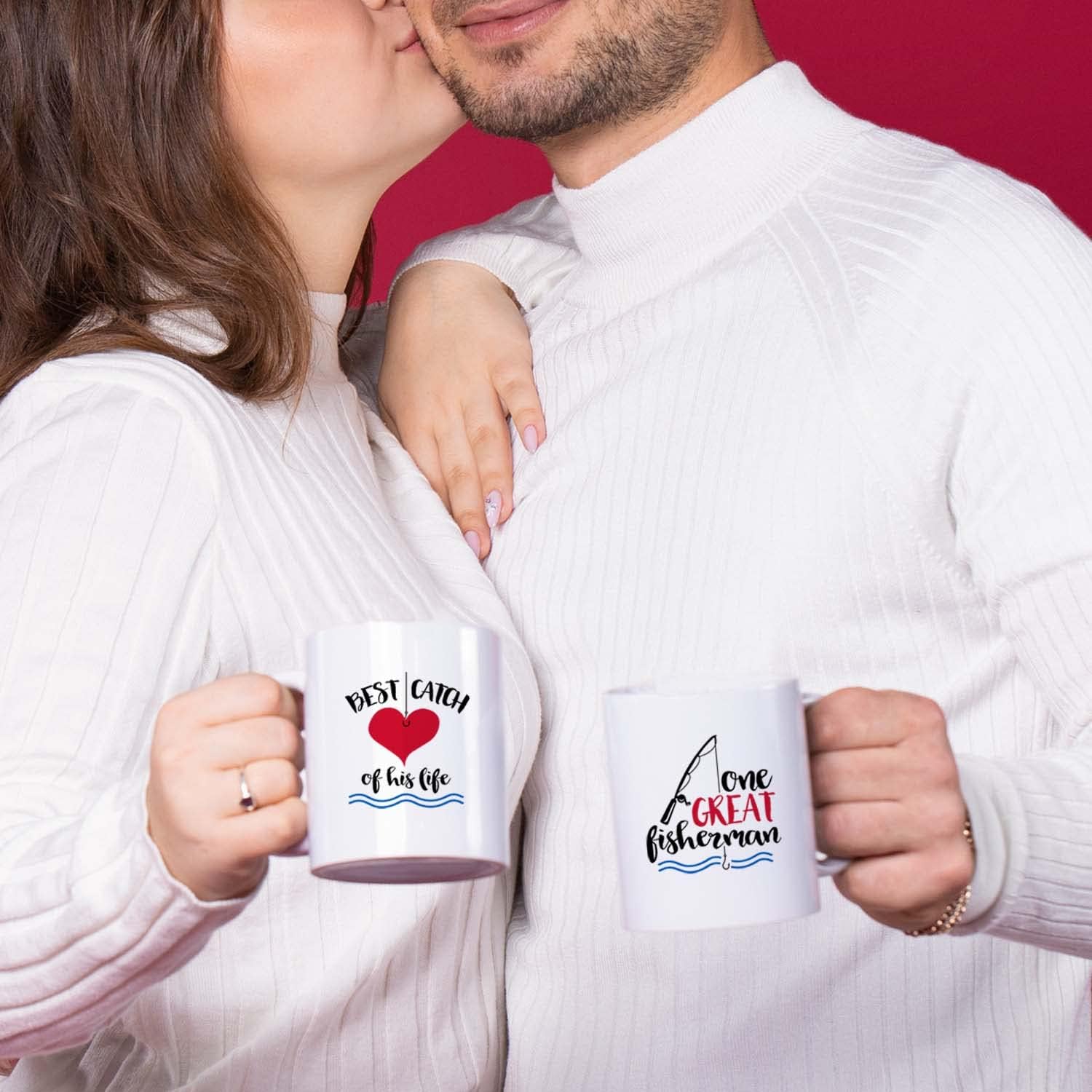 Canopy Street Fishing Matching Couples Mugs / 11 Ounce White Ceramic Mug Set / 2 Greatest Catch Coffee Cups/Great Fisherman Mug And Best Catch Of His Life Mug - Image 6