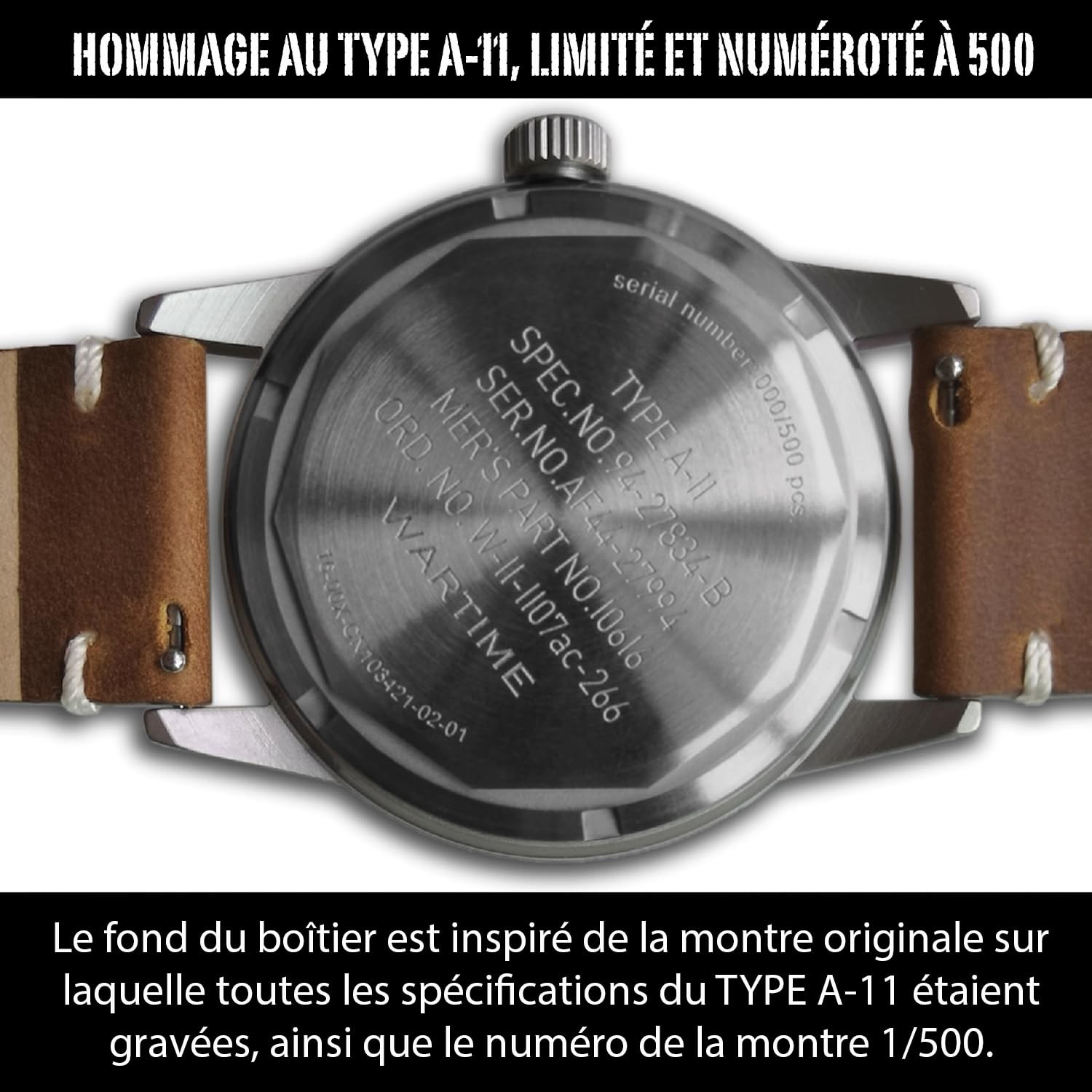 WARTIME | Montre Aviateur Militaire Inspirée des Montres USAAF A-11 "La montre qui a gagné la Seconde Guerre mondiale" - Mouvement Quartz Suisse - Édition Vintage avec Deux Bracelets