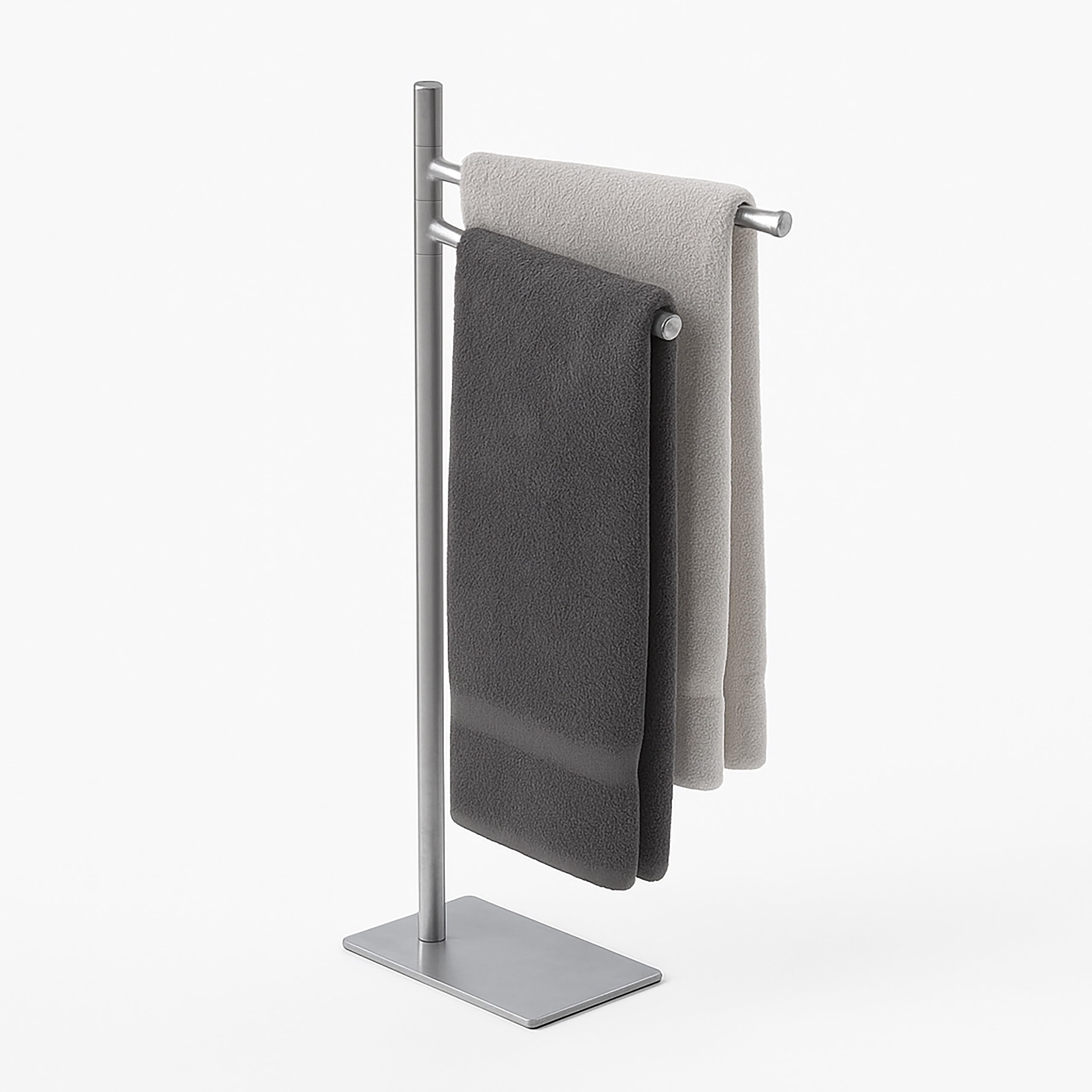 Relaxdays towel rack, HxWxD: 78 x 33.5 x 14 cm, stainless steel, 2 movable rods, freestanding, silver