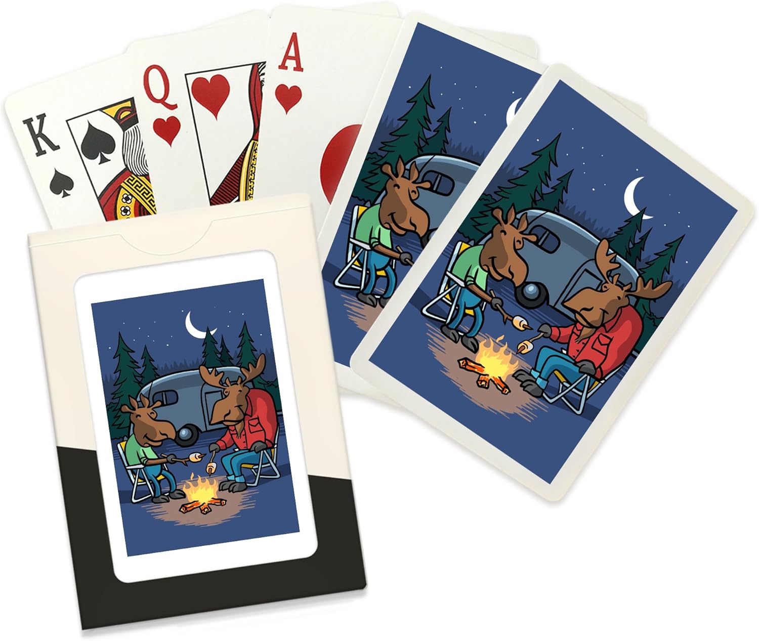 Lantern Press Moose Campout, Mid-Century Inspired, Campfire, 52 Playing Cards for Adults, Poker Size Card Deck