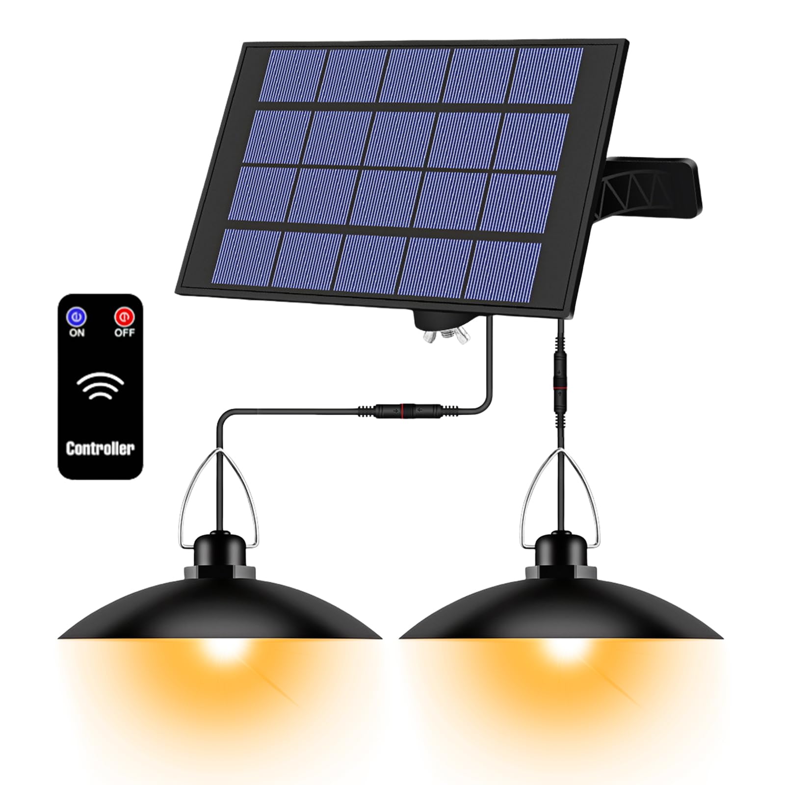 Solar Hängelampe,IP65 Wasserdicht,Solarlampen Für Außen Hängend Mit Fernbedienung,Solarlampen Für Außen Innen,Doppelköpfige Hängend Solarlampen Für Outdoor,Innen,Garten,Warm Weiß